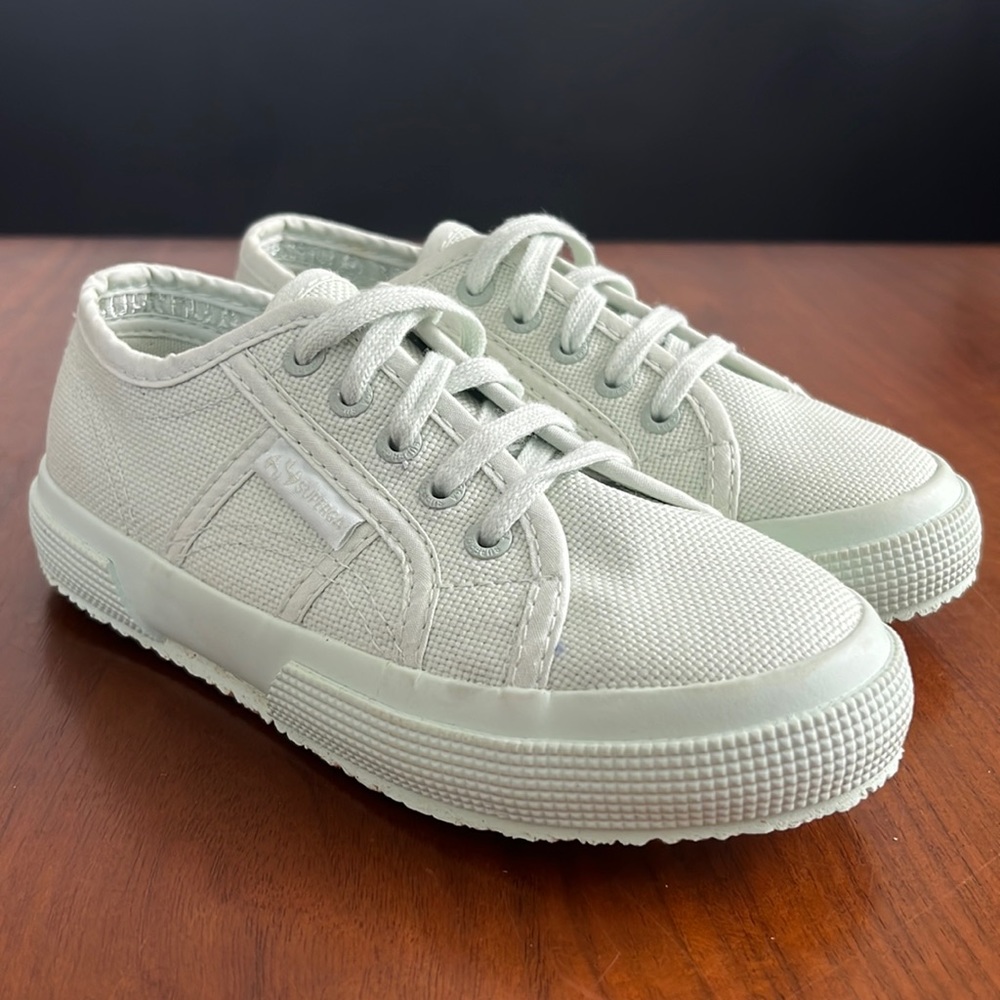 Superga, lace up girls sneakers, light mint green, size 11